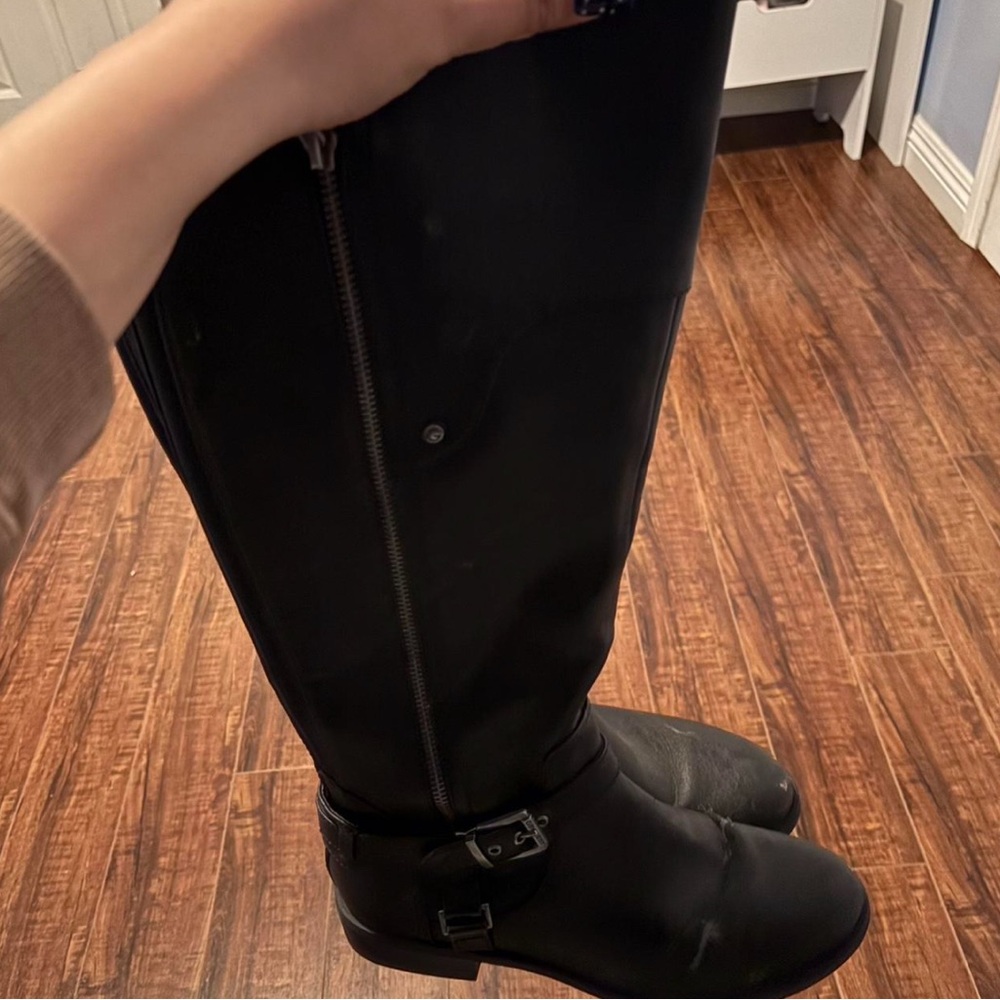 Women's Black Knee High Boots with Buckle Detail!